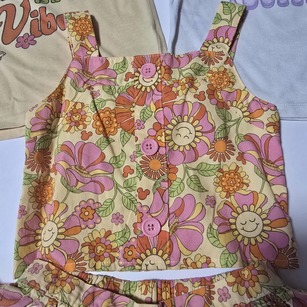 4T Girls' Floral Skirt With Matching Tops - Pink, White and Yellow - Picture 3 of 16